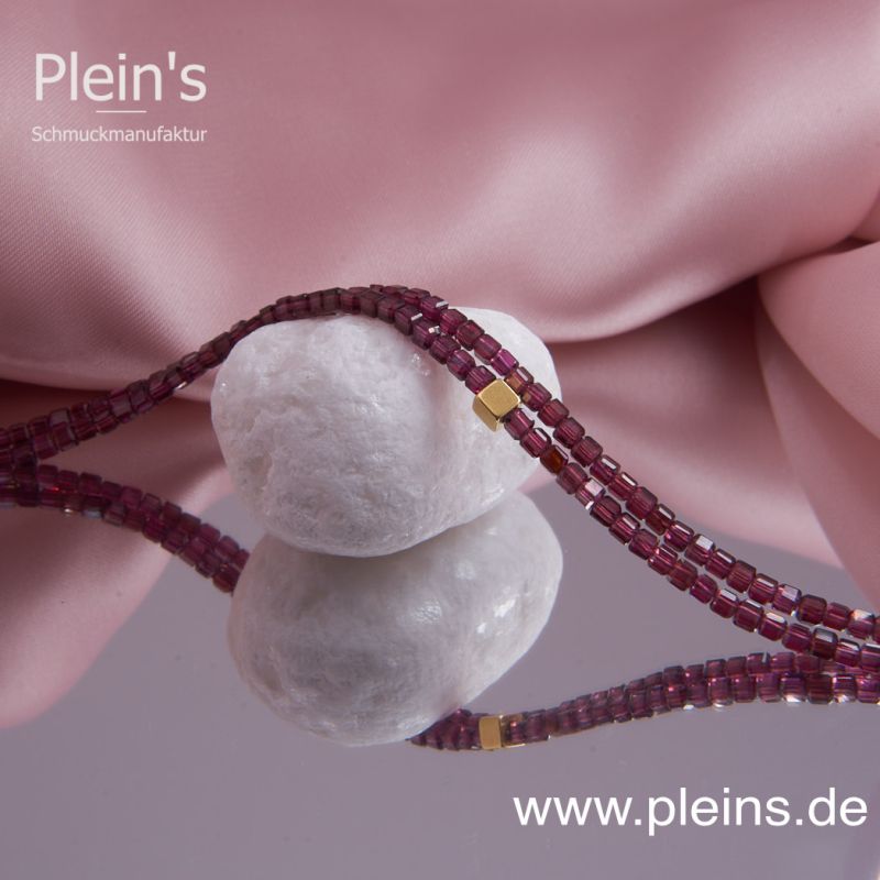 Preview: Doppelarmband Granat Würfel facettiert rot